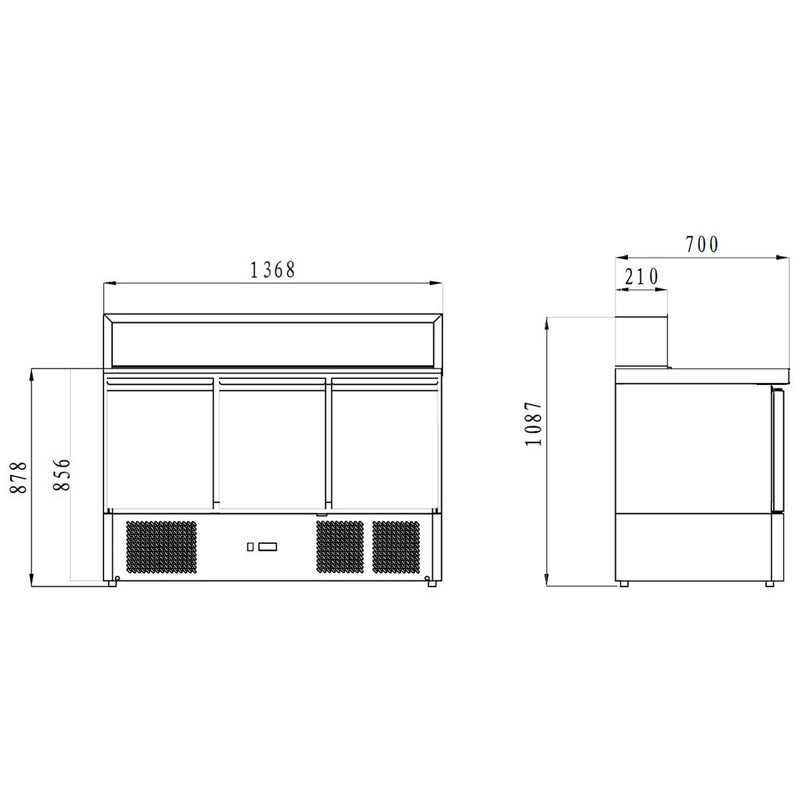 Saladette à pizza Vaiotec EASYLINE 700 / 3 compartiments - avec 3 portes