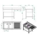 Vaiotec EASYLINE sink center 700 / 2 basins on the left B: 1600
