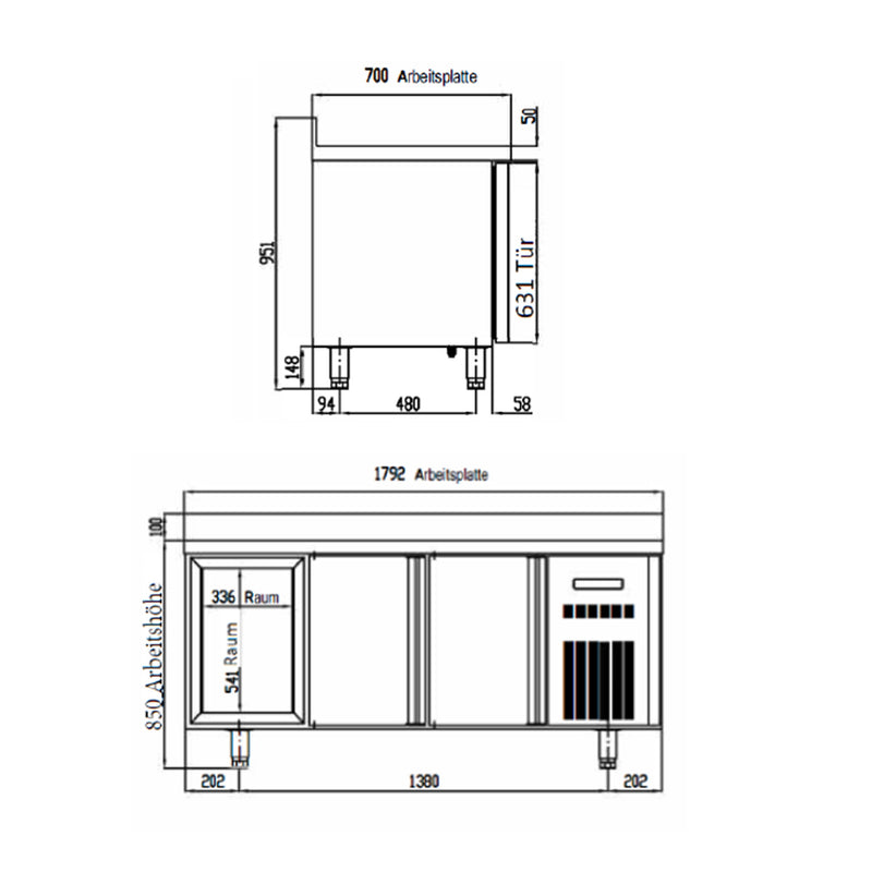 Vaiotec TOPLINE Tiefkühltisch 700 / 3-fach GN1/1 mit 2 Schubladen / 2 Türen & Aufkantung