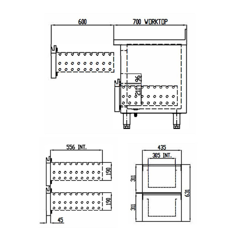 Vaiotec TOPLINE Tiefkühltisch 700 / 3-fach GN1/1 mit 2 Schubladen / 2 Türen & Aufkantung
