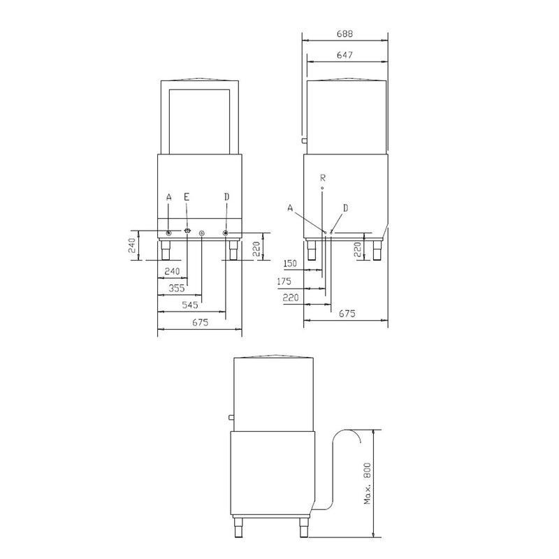 Lave-vaisselle à capot Vaiotec TOPLINE 50x50 / 400 Volt - Modèle : VT-S HW54 DRD