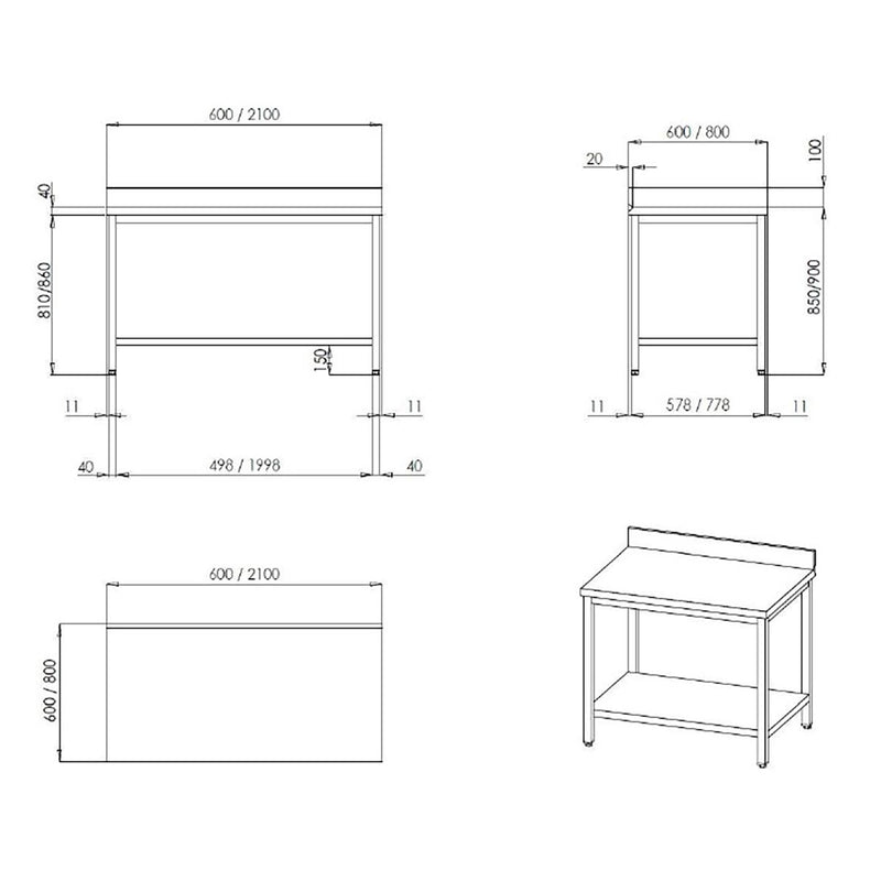 Table de travail Vaiotec TOPLINE 600 / base et dosseret L:2000