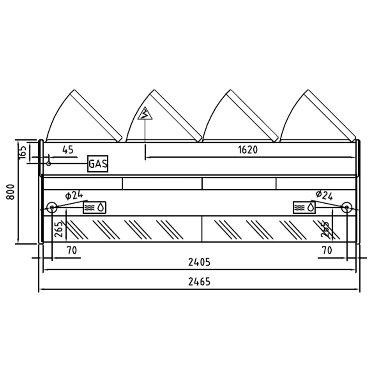 Vaiotec TOPLINE refrigerated counter 250 - curved front glass "blue"
