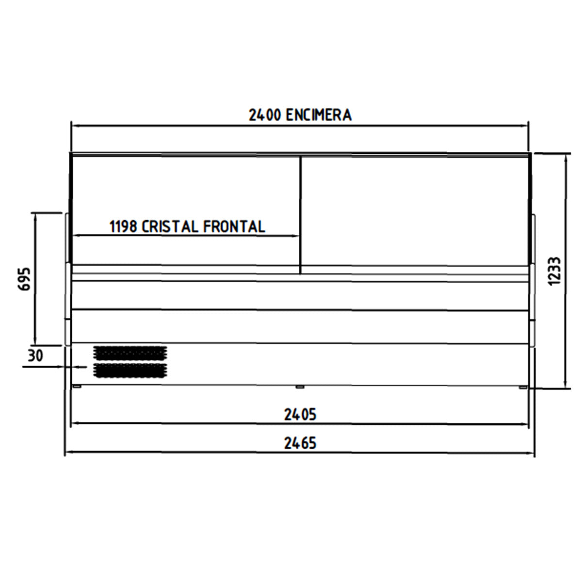 Vaiotec TOPLINE refrigerated counter 250 - curved front glass "yellow"