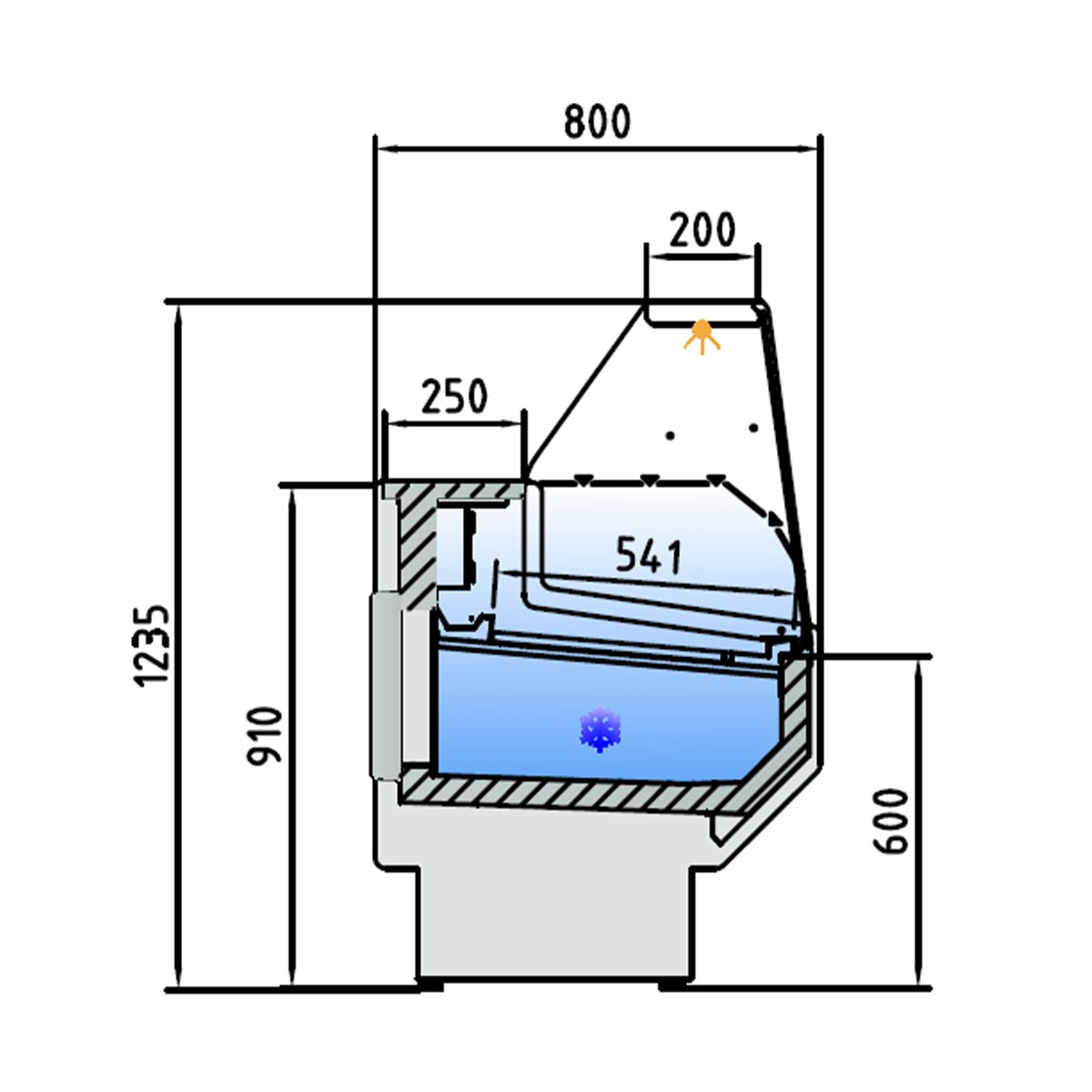 Vaiotec TOPLINE refrigerated counter 200 - straight front glass "yellow"