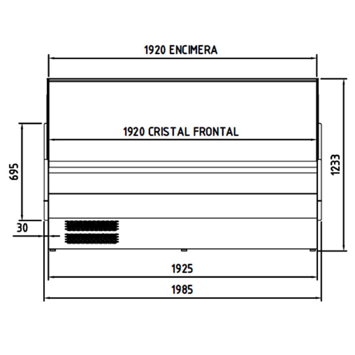 Vaiotec TOPLINE refrigerated counter 200 - straight front glass "yellow"