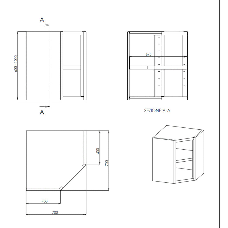 Armoire murale d'angle Vaiotec TOPLINE 700 / ouverte L:700