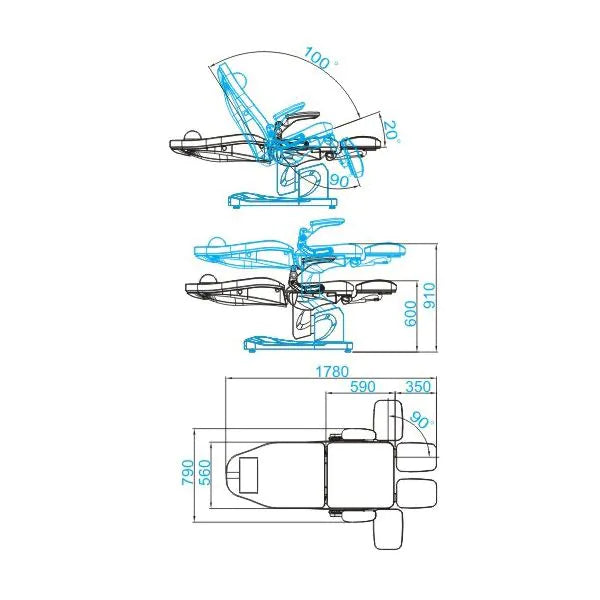ACTIVESHOP Elektrische podologie kosmetikliege azzurro 709a 3 motoren grau