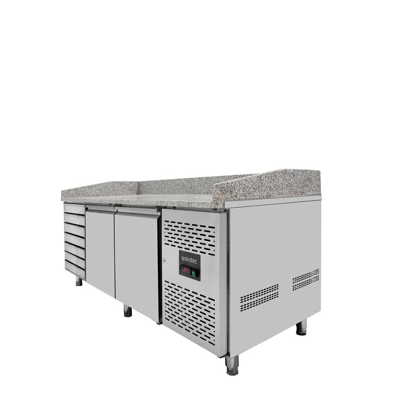 Vaiotec EASYLINE Pizzakühltisch 800 / 2-türig & 7 Schubladen "grau" inkl. Kühlaufsatz GN1/4