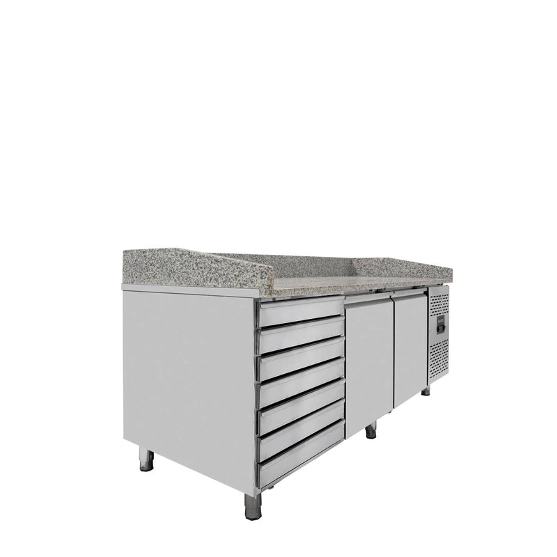 Vaiotec EASYLINE Pizzakühltisch 800 / 2-türig & 7 Schubladen "grau" inkl. Kühlaufsatz GN1/4