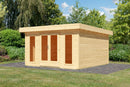 Karibu großes Poolhaus “Lotus” begrüntes Dach ca. 4x4m (3.96x3.96m) modern aus Holz in Natur