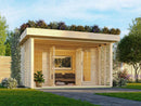 Karibu großes Poolhaus “Lily” begrüntes Dach ca. 4x4m (3.96x3.96m) modern aus Holz in Natur