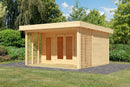 Karibu großes Poolhaus “Lily” begrüntes Dach ca. 4x4m (3.96x3.96m) modern aus Holz in Natur