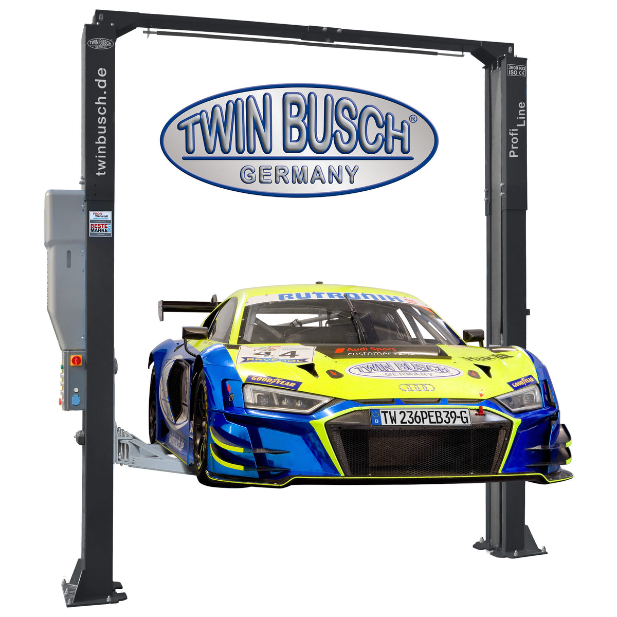 Twinbusch 2-post lift 3.6 t - barrier-free - Profi Line - GREY-Line