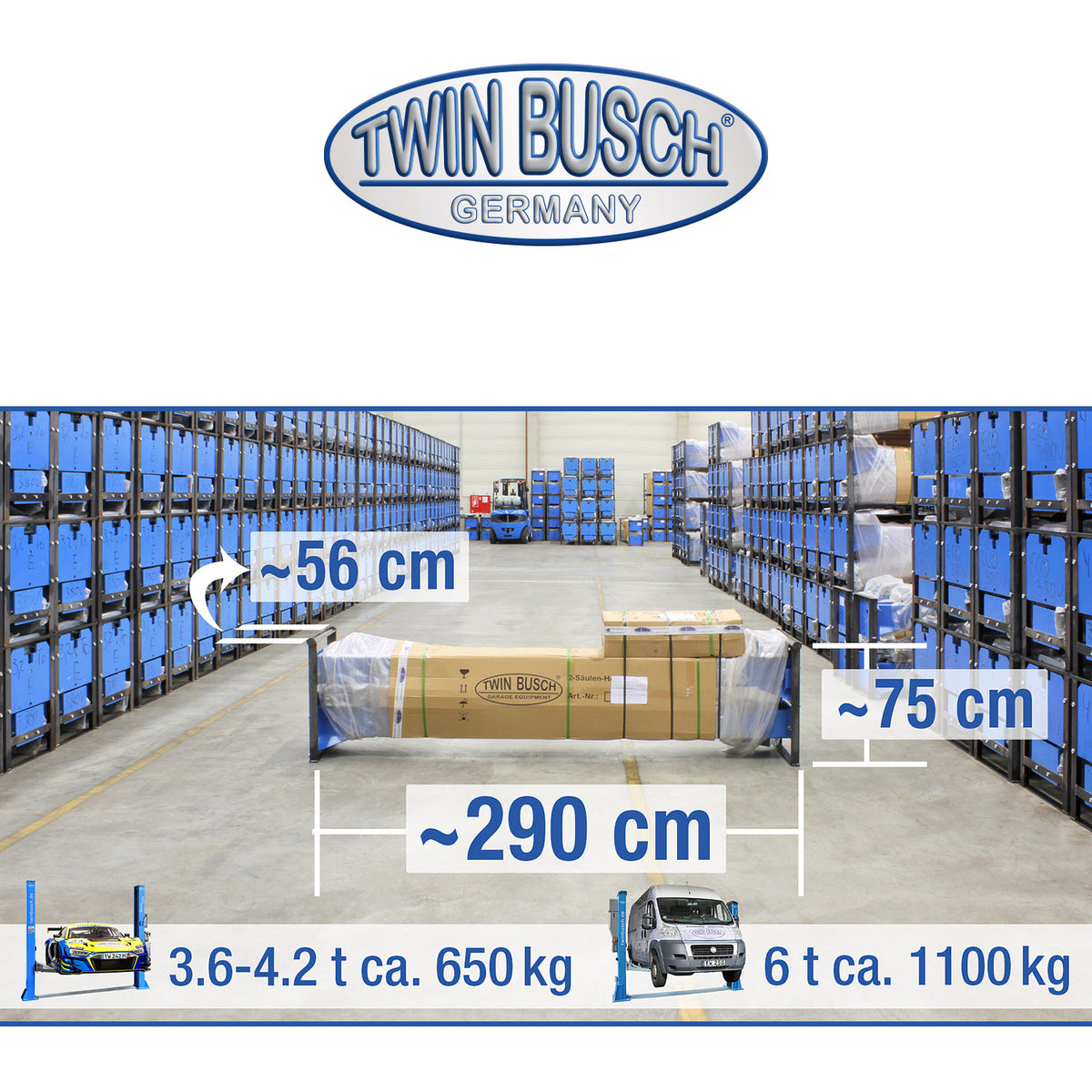 Twinbusch 2 Säulen Hebebühne 4.2 t - BASIC LINE - halbautomatische Entriegelung - GREY-Line