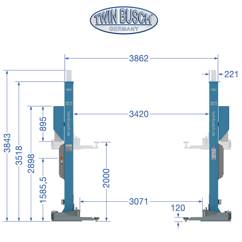 Twinbusch 2 Säulen Hebebühne 8.0 t - barrierefrei - HEAVY LINE