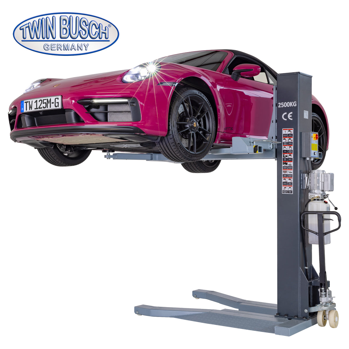 Twinbusch 1 Säulen Hebebühne 2.5 t Ultraflach - Mobil - Portabel - GREY-Line