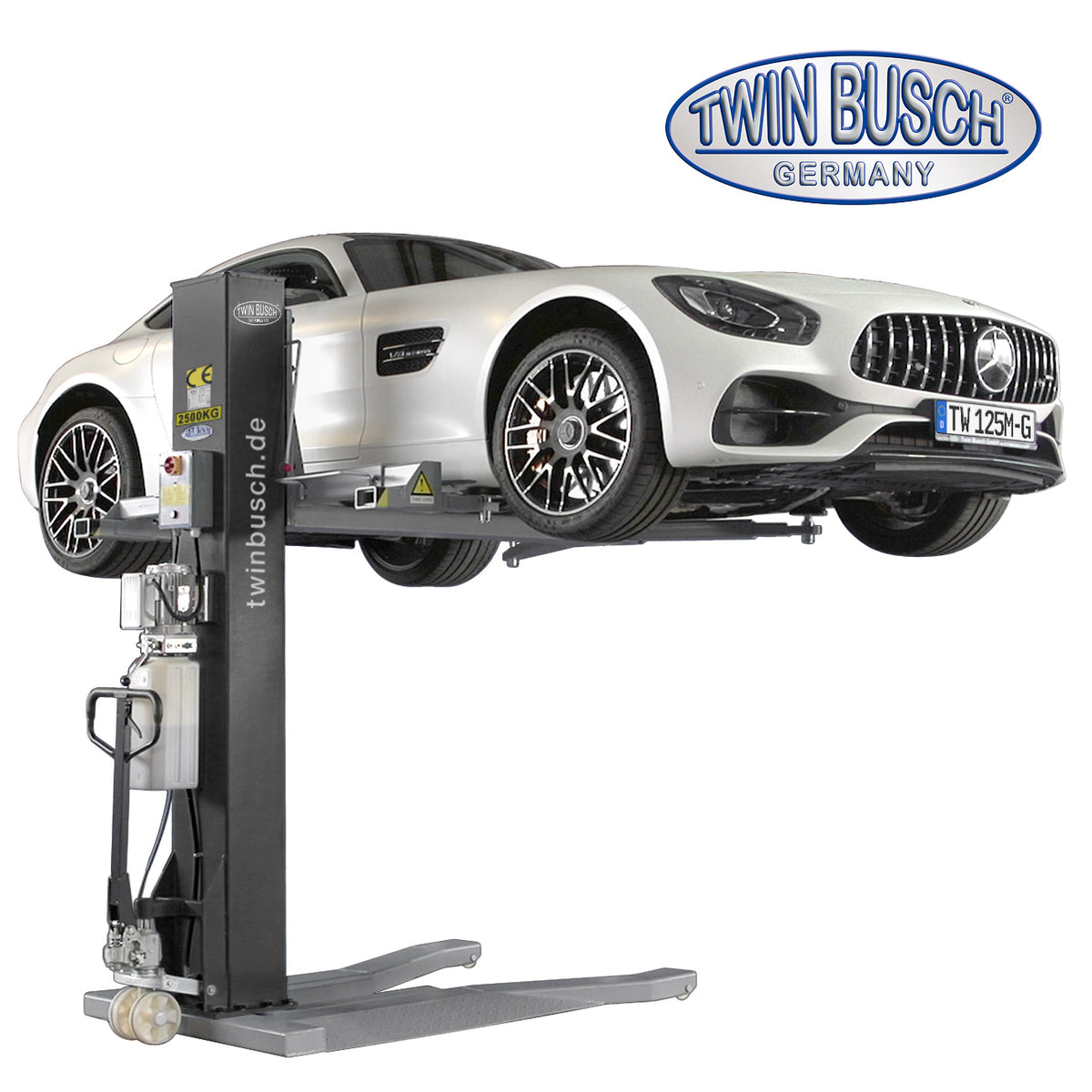 Twinbusch 1 Säulen Hebebühne 2.5 t Ultraflach - Mobil - Portabel - GREY-Line