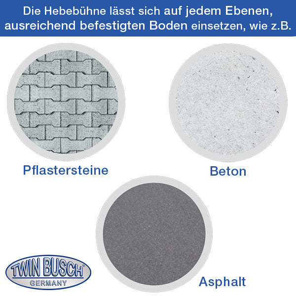 Twinbusch 1 Säulen Hebebühne 2.5 t Ultraflach - Mobil - Portabel - GREY-Line