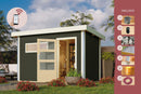 Karibu Gartensauna "Saunahaus Joost 1 mit Vorraum Terragrau/ 9kW Bio-Ofen + HUUM WIFI Steuergerät Sparset" 4 Personen