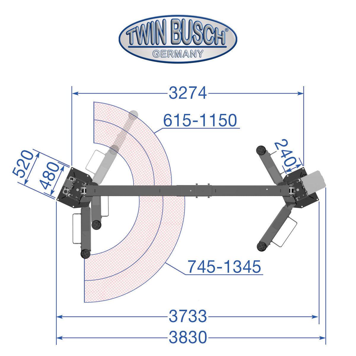 Twinbusch 2 Säulen Hebebühne 4.2 t - barrierefrei - Comfort-Line - Grey-Line