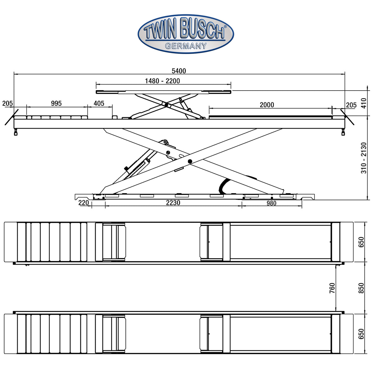 Twinbusch Auffahrscherenhebebühne 5.0 t - Unterflur - GREY-Line