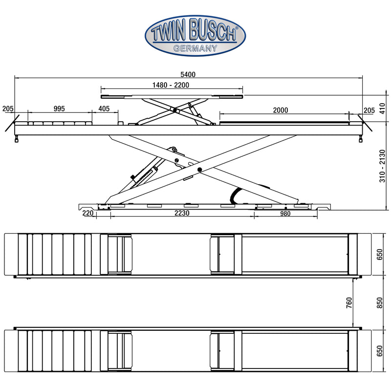 Twinbusch Auffahrscherenhebebühne 5.0 t - Unterflur - GREY-Line