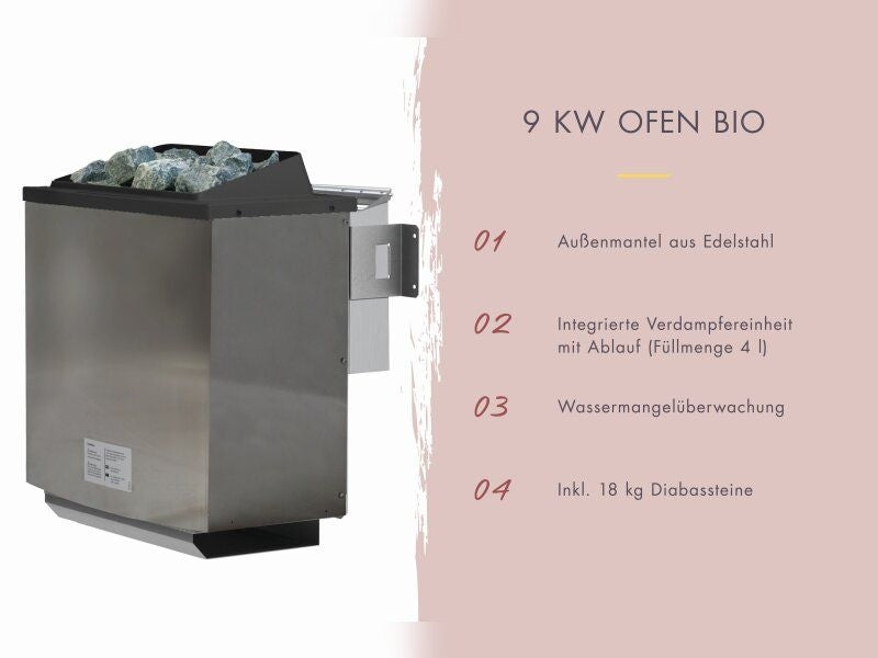 Karibu Saunahaus Angkor 1, 38 mm naturbelassen -inkl. 9 kW Bioofen ext. Steuerung-