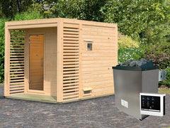 Karibu Saunahaus Angkor 2, 38 mm naturbelassen -inkl. 9 kW Ofen ext. Steuerung- – Vorschau 2