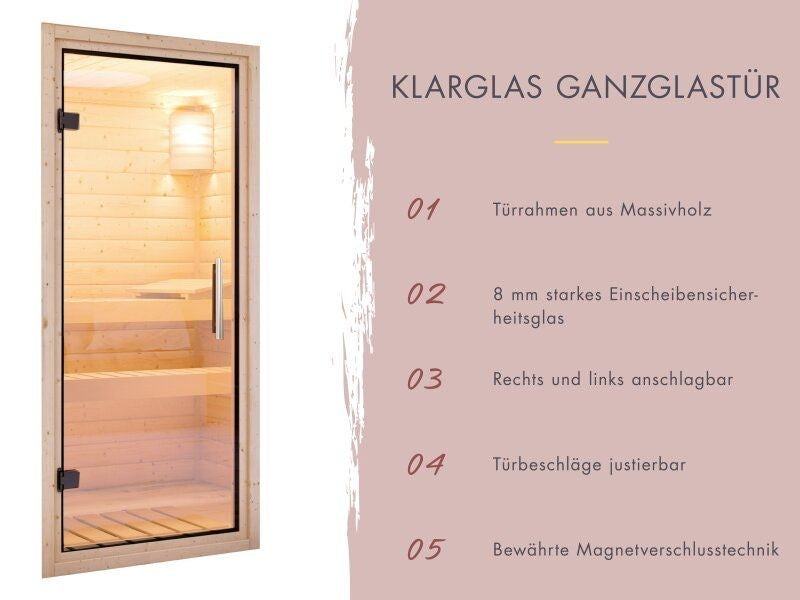 Karibu Saunahaus Angkor 2, 38 mm naturbelassen -inkl. 9 kW Bioofen ext. Steuerung-