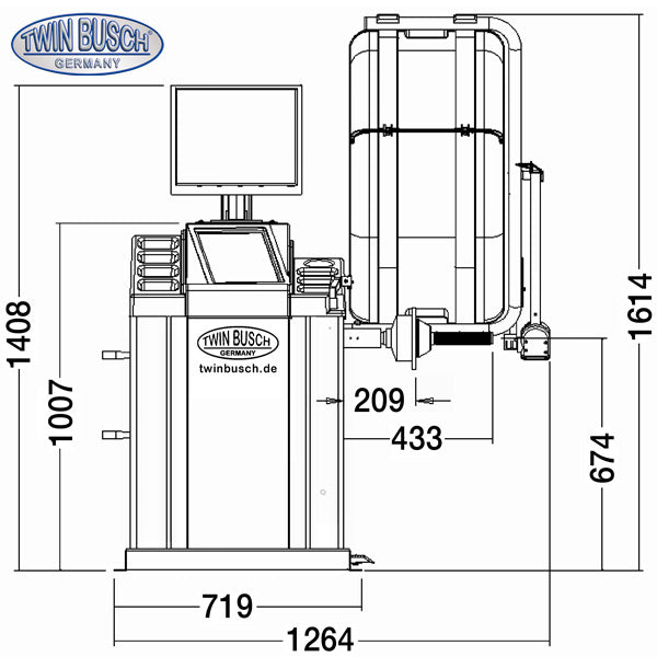 Twinbusch Reifenwuchtmaschine mit autom. pneumatischer Radspannung TWF-96