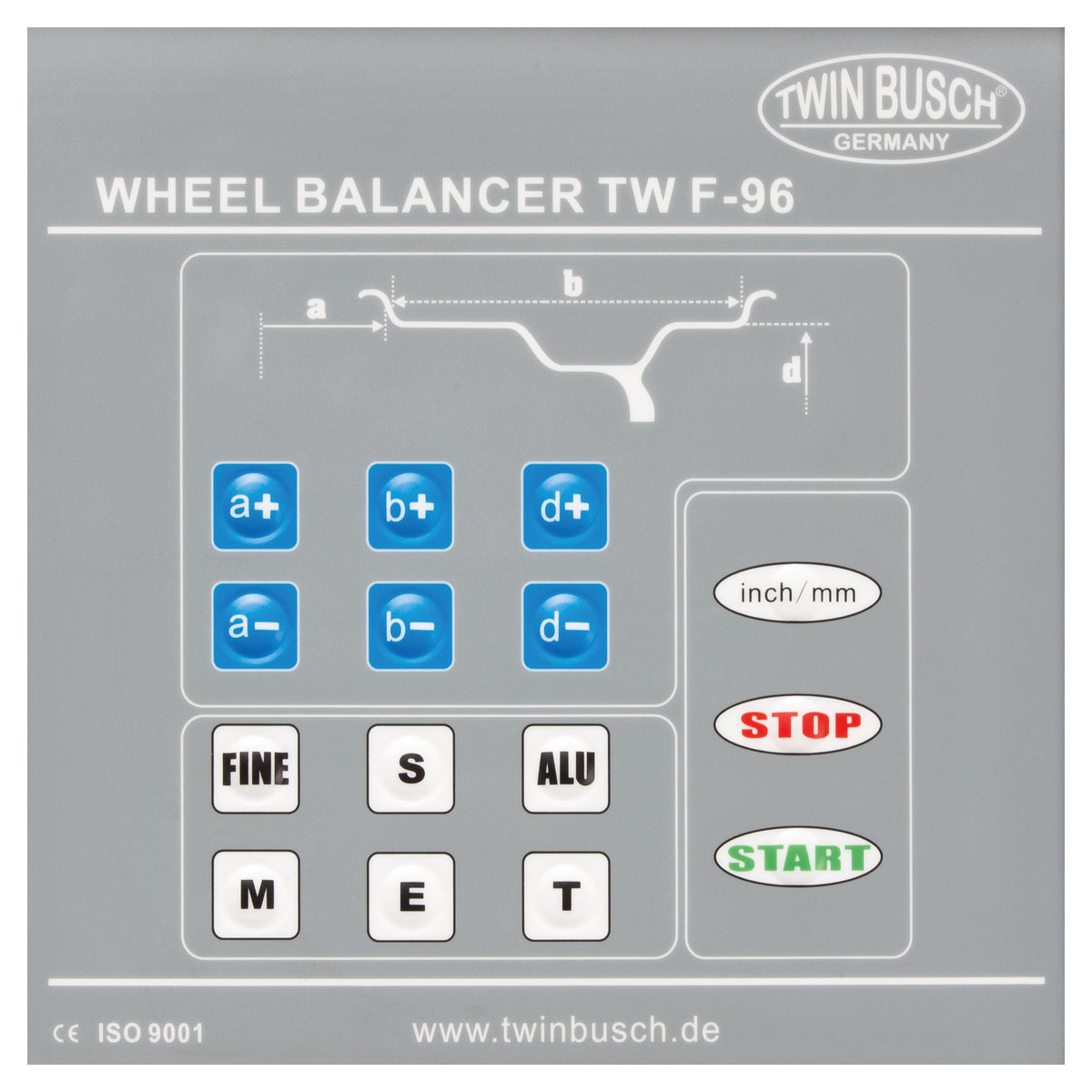 Twinbusch Reifenwuchtmaschine mit autom. pneumatischer Radspannung TWF-96