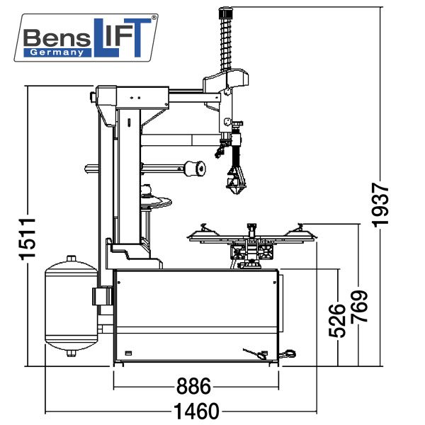 Benslift SEMI AUTOM. with pneumatic tilting mounting arm & auxiliary mounting arm – BL500T+BL500T-HELP