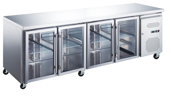 MAXIMA Gastro Kühltisch - 223 cm - 4 Glastüren