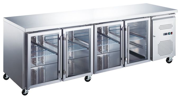 MAXIMA Gastro Kühltisch - 223 cm - 4 Glastüren