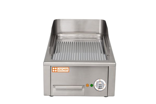 Locher Elektro-Bratplatte 400 hartverchromt, gerillt