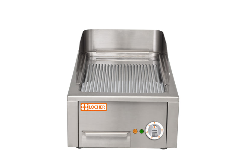 Locher Elektro-Bratplatte 400 hartverchromt, gerillt
