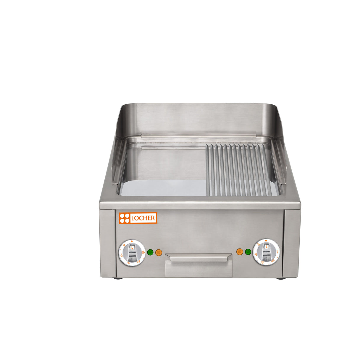 Locher Elektro-Bratplatte 600 hartverchromt, 1/2 gerillt