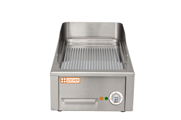 Locher Elektro-Bratplatte 400 hartverchromt, gerillt
