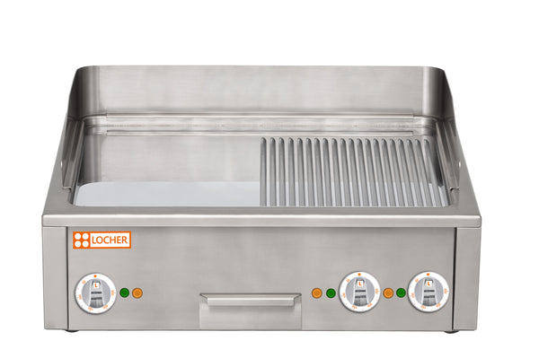 Locher Burger-Bratplatte 1200 hartverchromt, gerillt