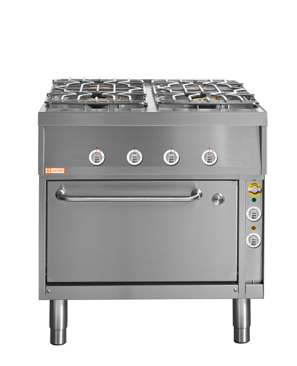 Locher Gasherd, 4 Kochstellen und 
Elektro-Multifunktionsbackofen GN 1/1