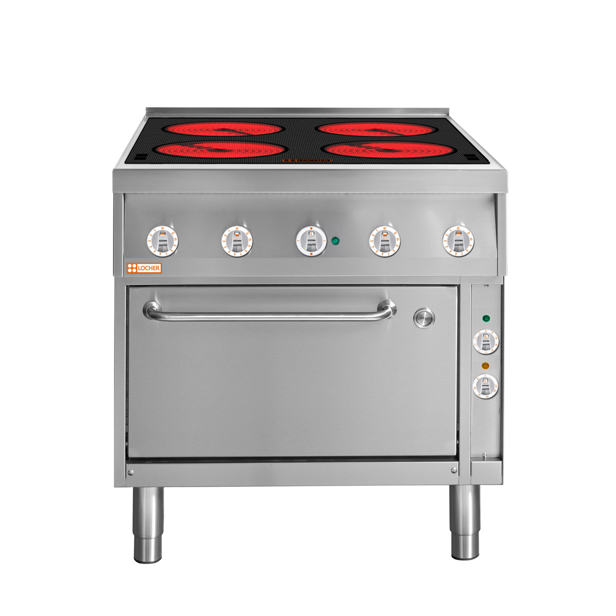 Locher Elektroherd, 4 Kochstellen, á 3 kW,
Strahlheizkörper mit elektronischer Topferkennung 
und Elektro-﻿Multifunktionsbackofen GN 1/1