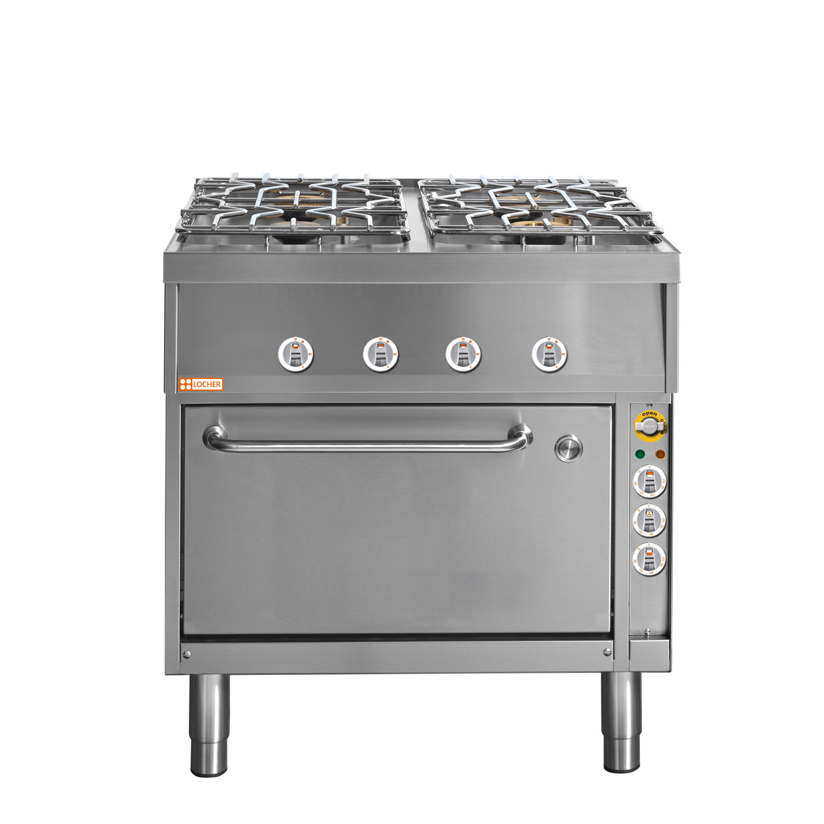 Locher Gasherd, 4 Kochstellen
und Elektro-Brat- und Backofen GN 1/1+ mit Umluft