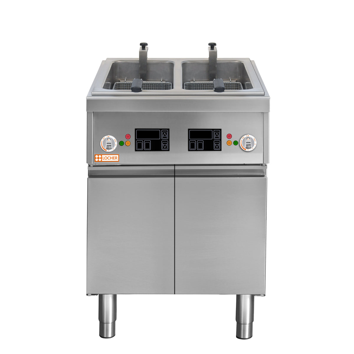 Locher Elektro-Fritteuse, 2 Becken mit 
Korbhebeautomatik 2 x 13 Liter