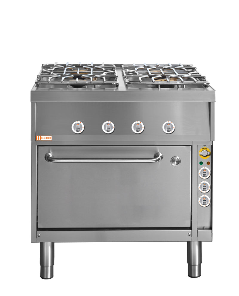 Locher ﻿Gasherd, 4 Kochstellen
und Elektro-Brat- und Backofen GN 1 1/2 mit Umluft