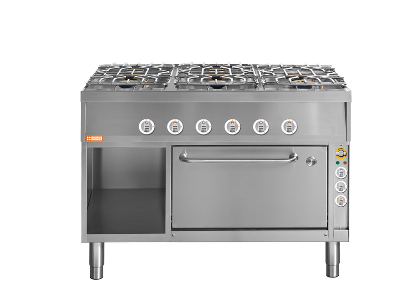 Locher Gasherd, 6 Kochstellen
und Elektro-Brat- und Backofen GN 1 1/2 mit Umluft