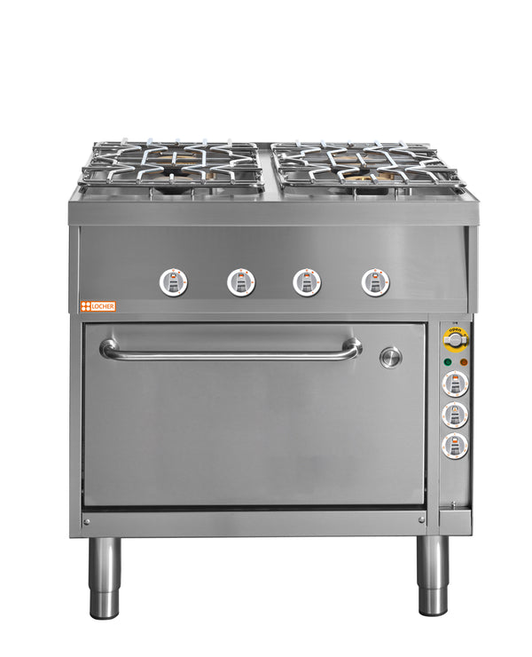 Locher ﻿Gasherd, 4 Kochstellen
und Elektro-Brat- und Backofen GN 1 1/2 mit Umluft