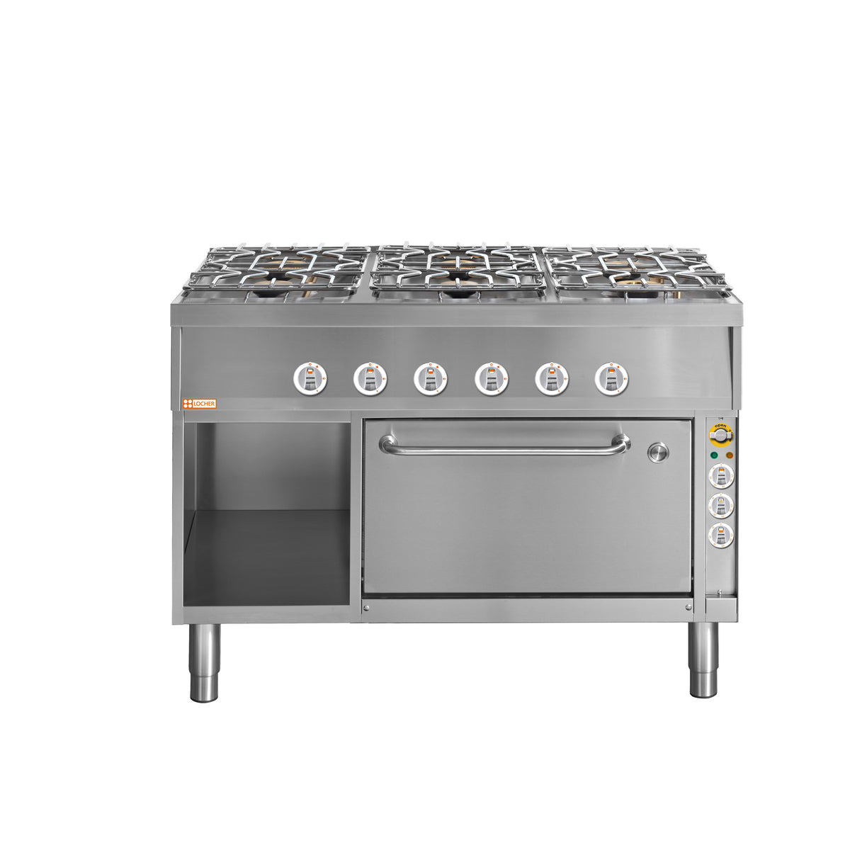 Locher Gasherd, 6 Kochstellen
und Elektro-Brat- und Backofen GN 1 1/2 mit Umluft