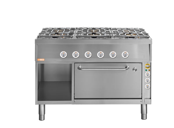 Locher Gasherd, 6 Kochstellen
und Elektro-Brat- und Backofen GN 1 1/2 mit Umluft