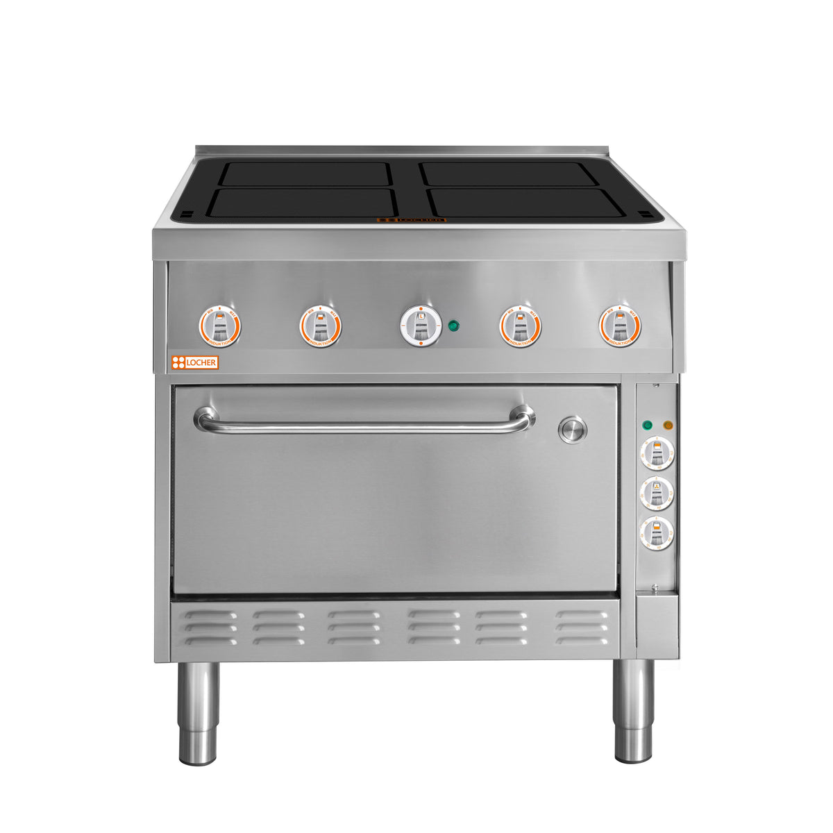 Locher ﻿Induktionsherd, 4 Kochstellen á 5 kW
mit Brat- und Backofen GN 1 1/2 mit Umluft